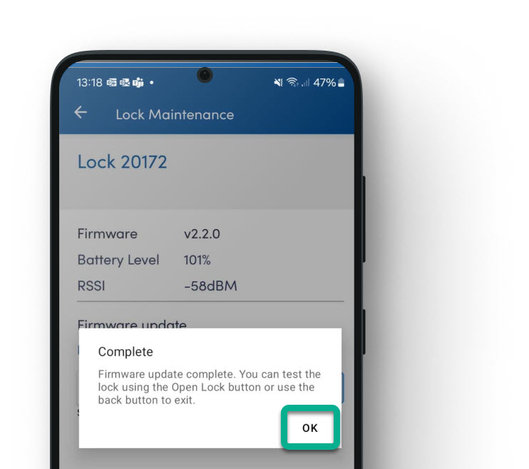 Update lock firmware in the Maintenance App